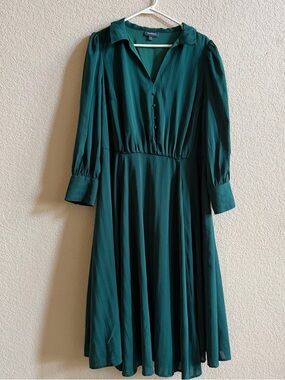 Modcloth Womens Size 16 Classy Announcement A-Line Midi Dress Green Retro Modest